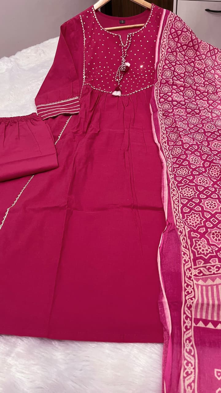 🌹🌹Pure fine Cotton fabric Kurti with Pant with cotton 100-100 Dupatta🌹🌹(PVCRD04)