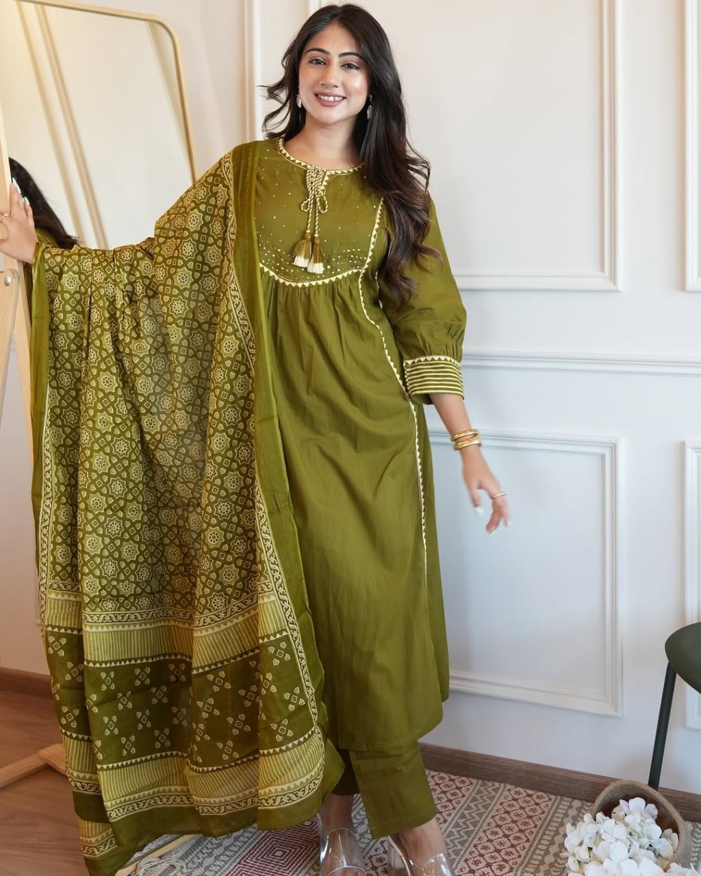🌹🌹Pure fine Cotton fabric Kurti with Pant with cotton 100-100 Dupatta🌹🌹(PVCRD05)