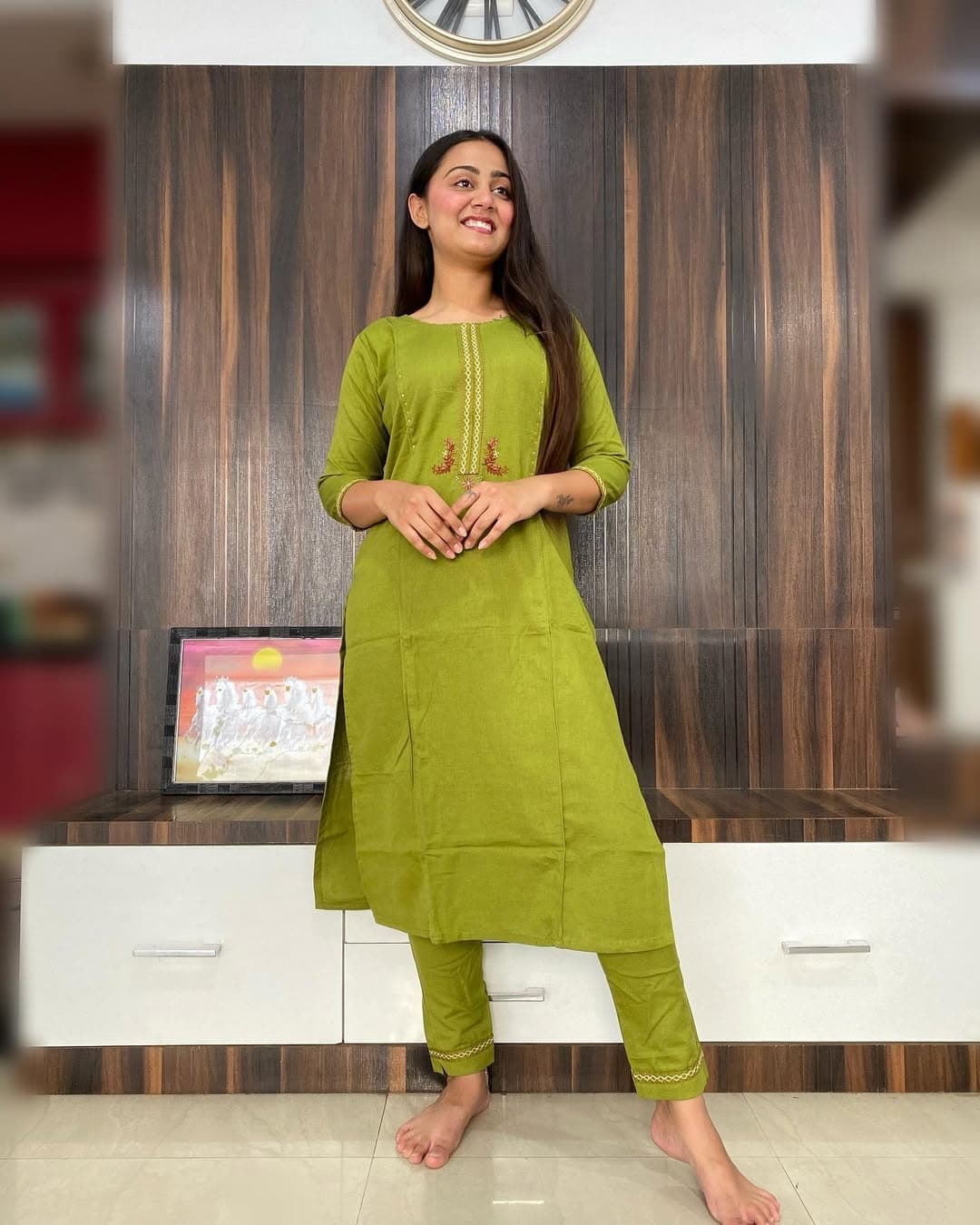 🌹🌹Pure fine Cotton fabric Embroidery Work Kurti with Pant with cotton 100-100🌹🌹(PVCD13)