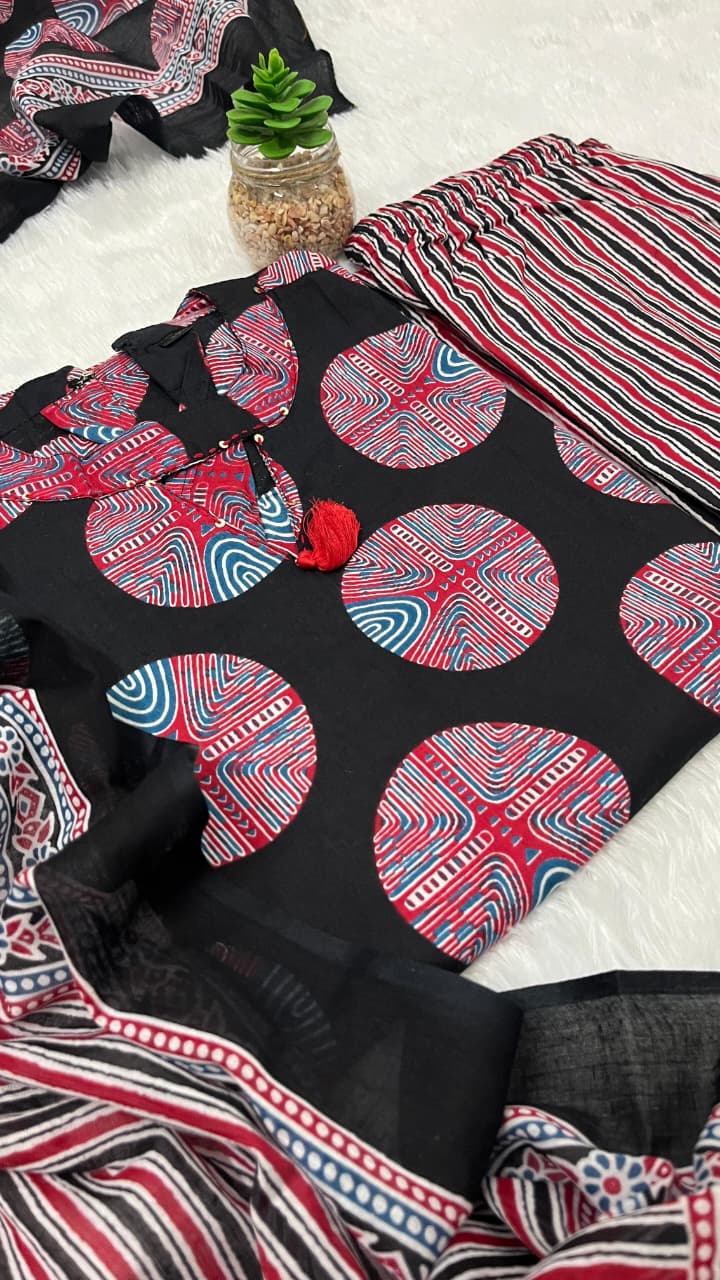 Pure fine Cotton fabric Kurti with Pant with cotton 100-100 Dupatta.(PVCRD27)