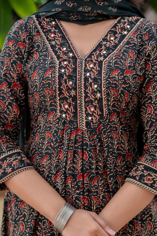 Women's printed cotton kurta pant or dupatta set(PVCRD71)