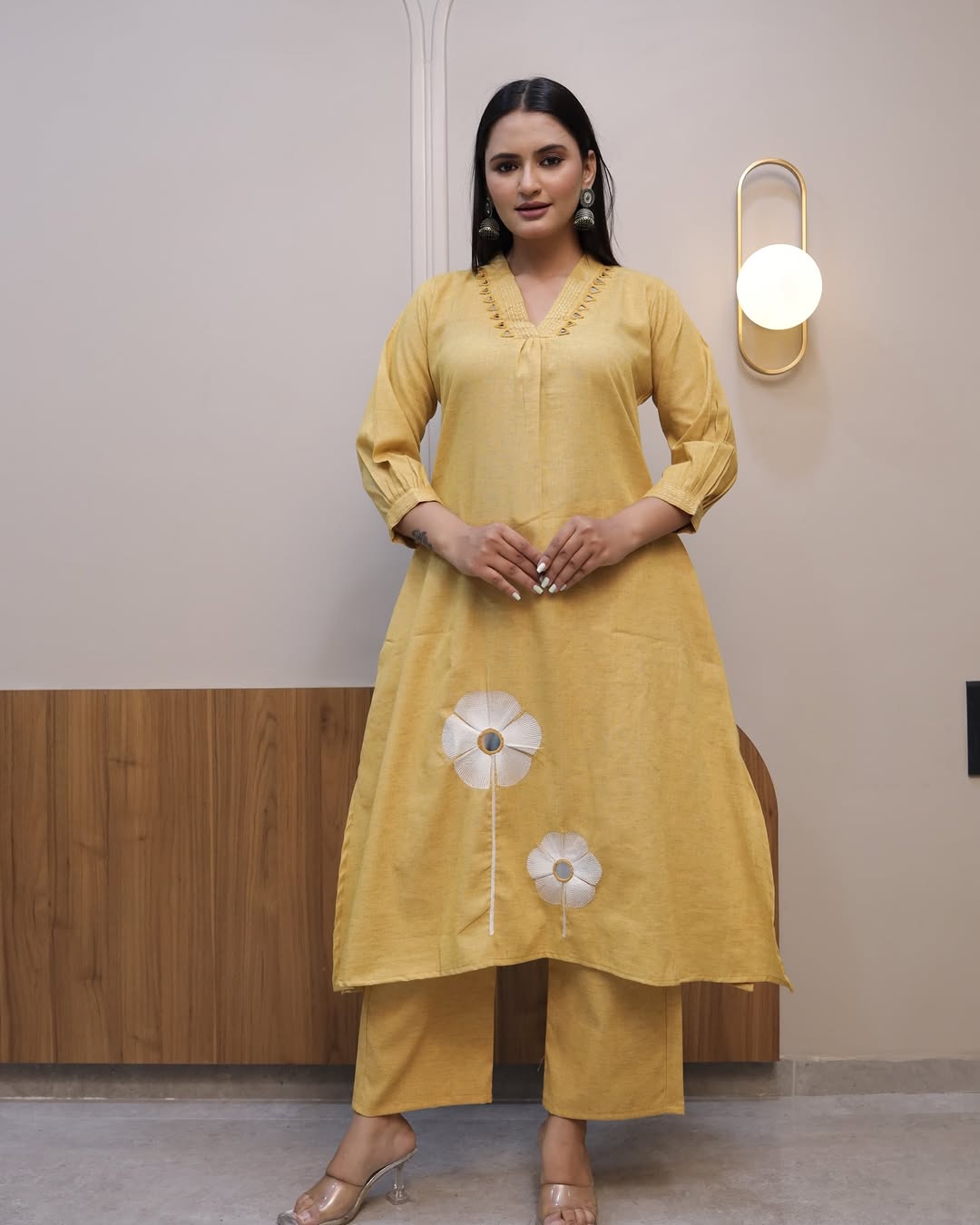 full embroidery 🌺 front with katha detailing pocket -one side pocket in kurta•(PVCD45)