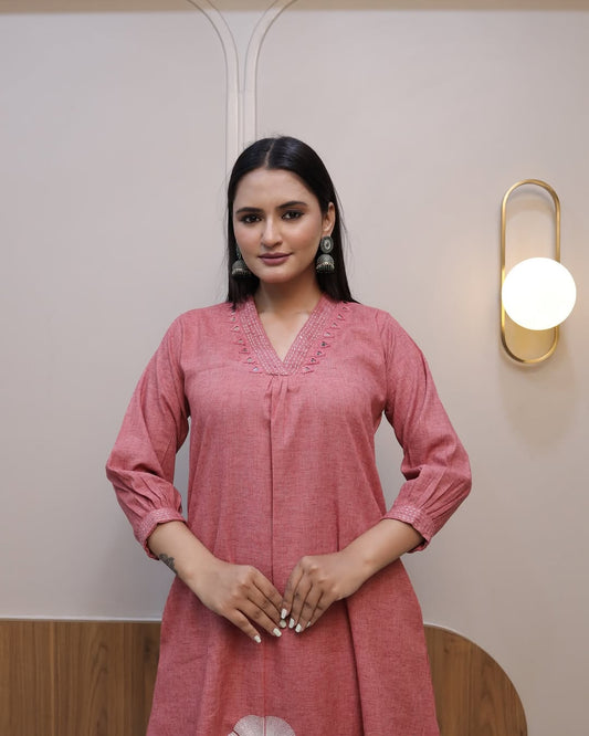 full embroidery 🌺 front with katha detailing pocket -one side pocket in kurta•(PVCD46)