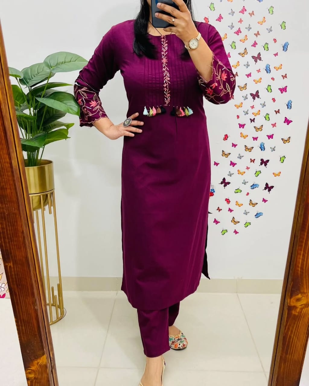 Pure fine Cotton fabric Embroidery Work Kurti with Pant with cotton 100-100(PVCD48)
