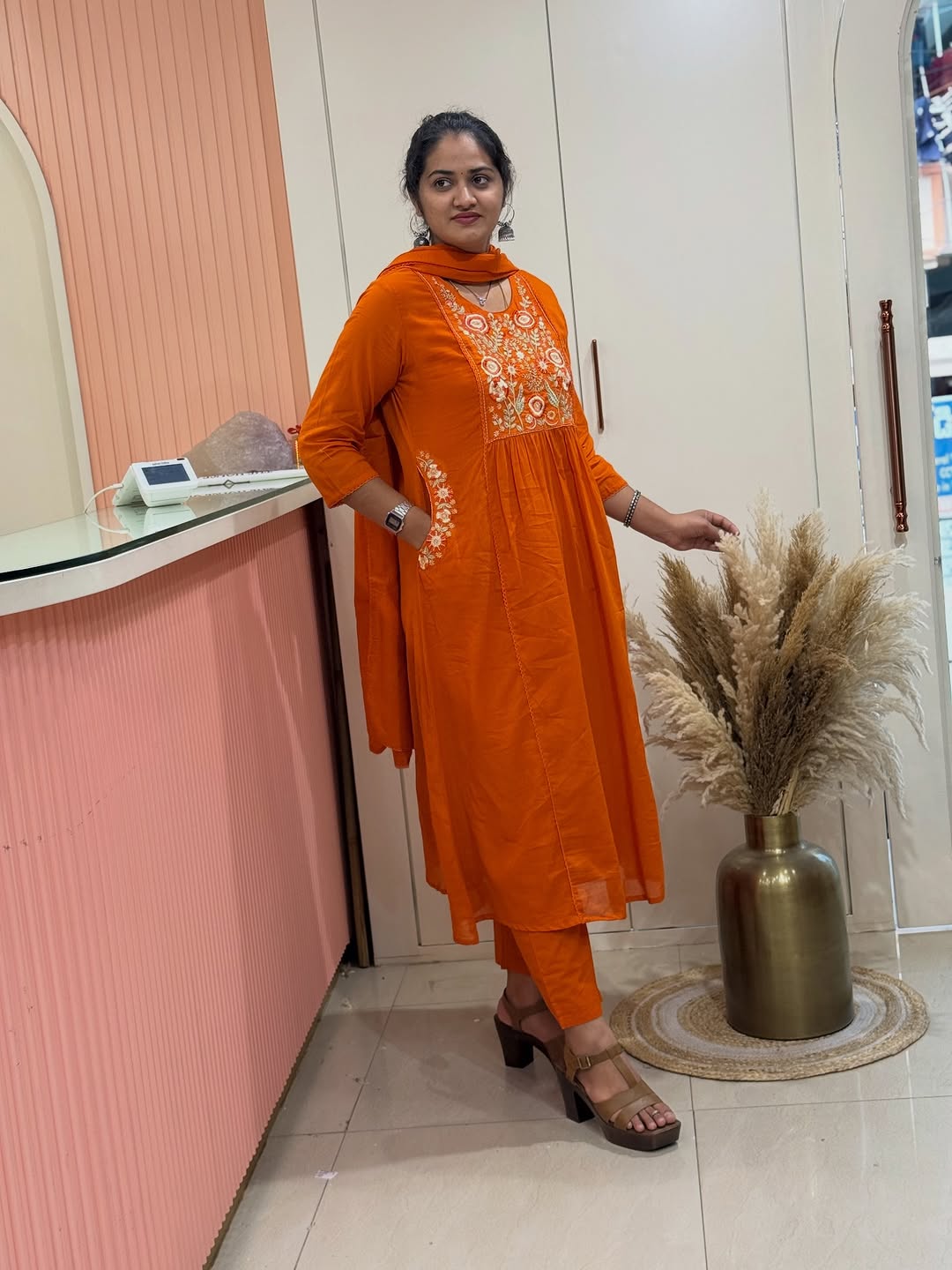 Pure fine Cotton fabric Embroidery Work Kurti with Pant with cotton (PVCRD144)