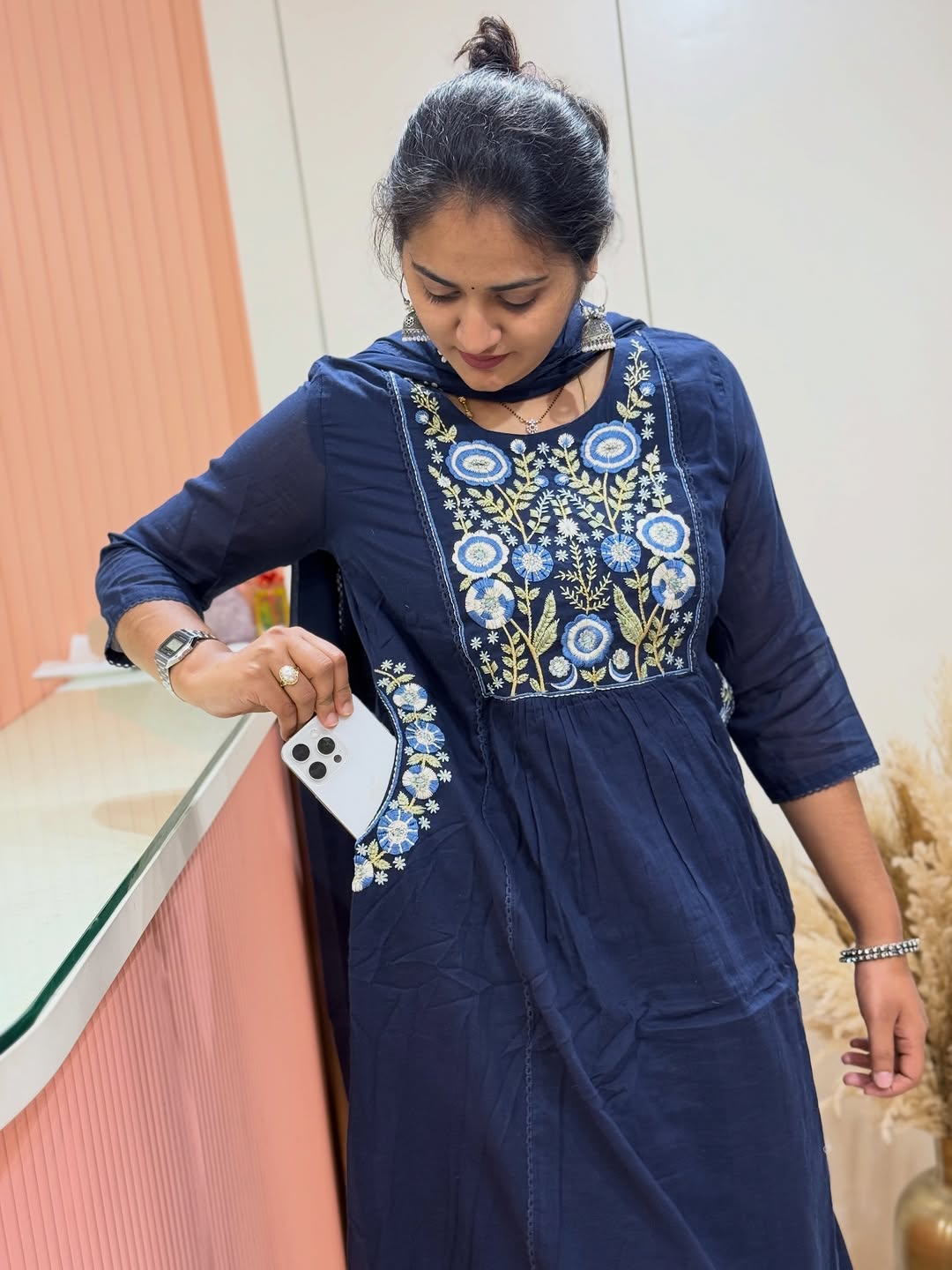 Pure fine Cotton fabric Embroidery Work Kurti with Pant with cotton (PVCRD145)