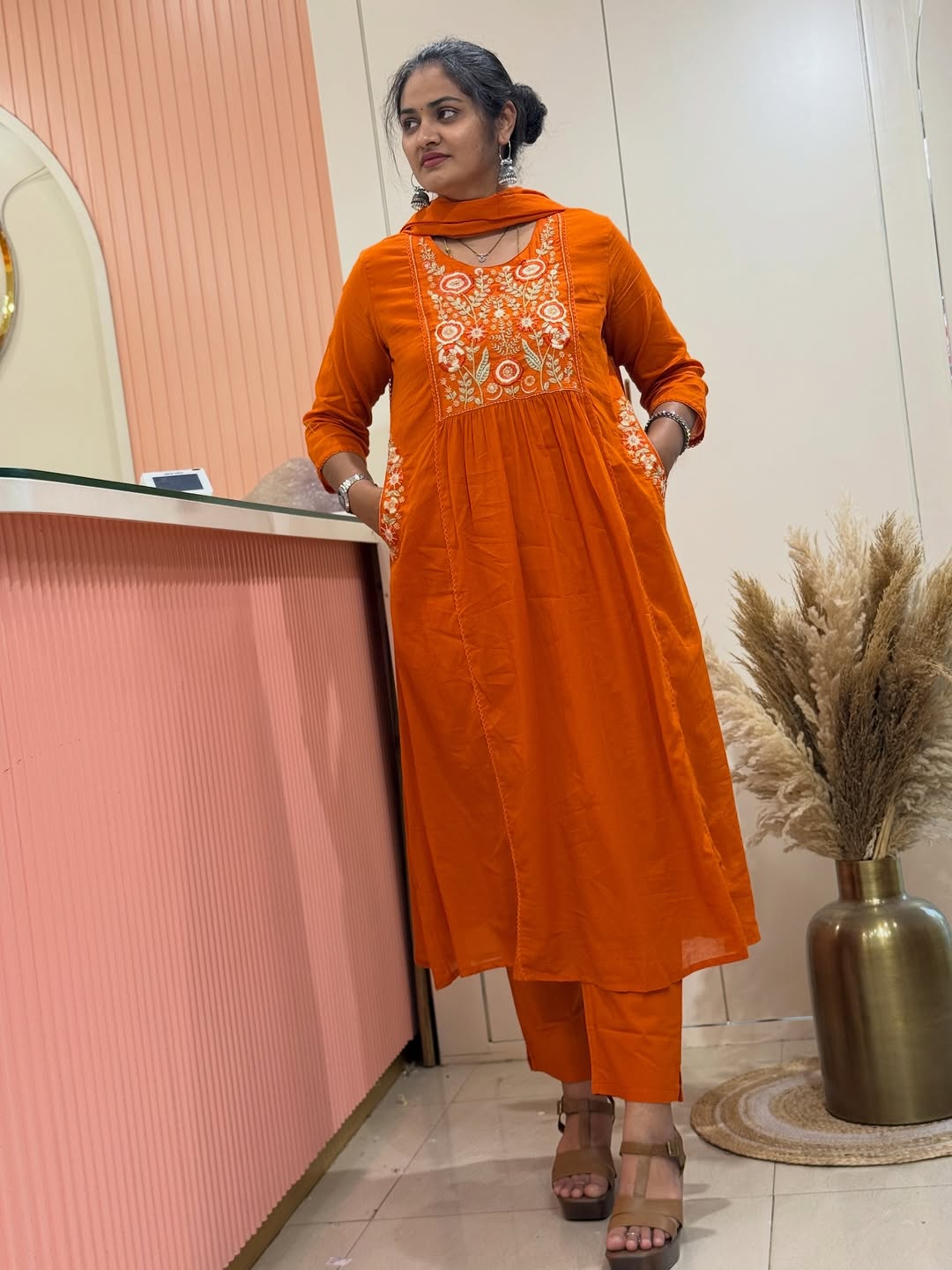 Pure fine Cotton fabric Embroidery Work Kurti with Pant with cotton (PVCRD144)