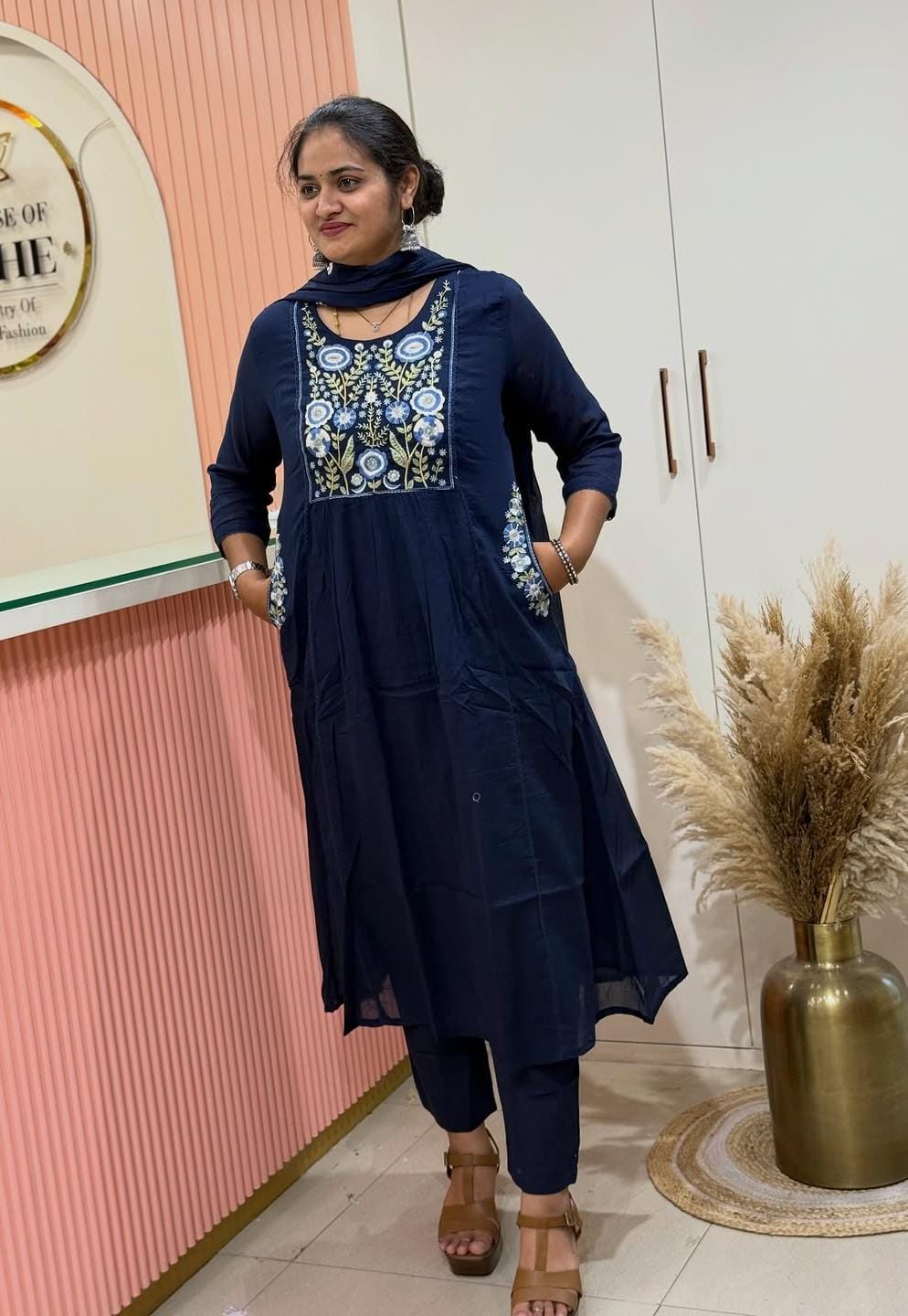 Pure fine Cotton fabric Embroidery Work Kurti with Pant with cotton (PVCRD145)