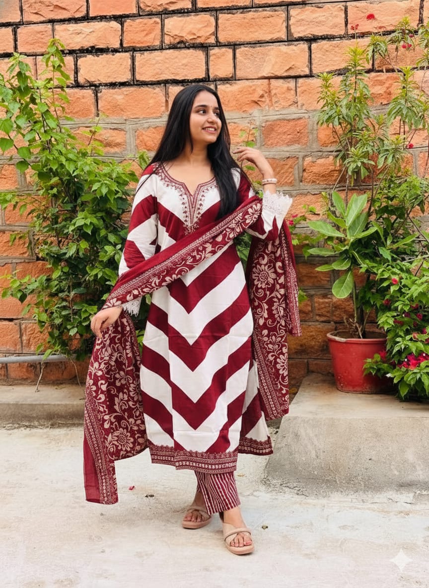 Pure fine Cotton fabric Embroidery Work Kurti with Pant with cotton (PVCRD147)