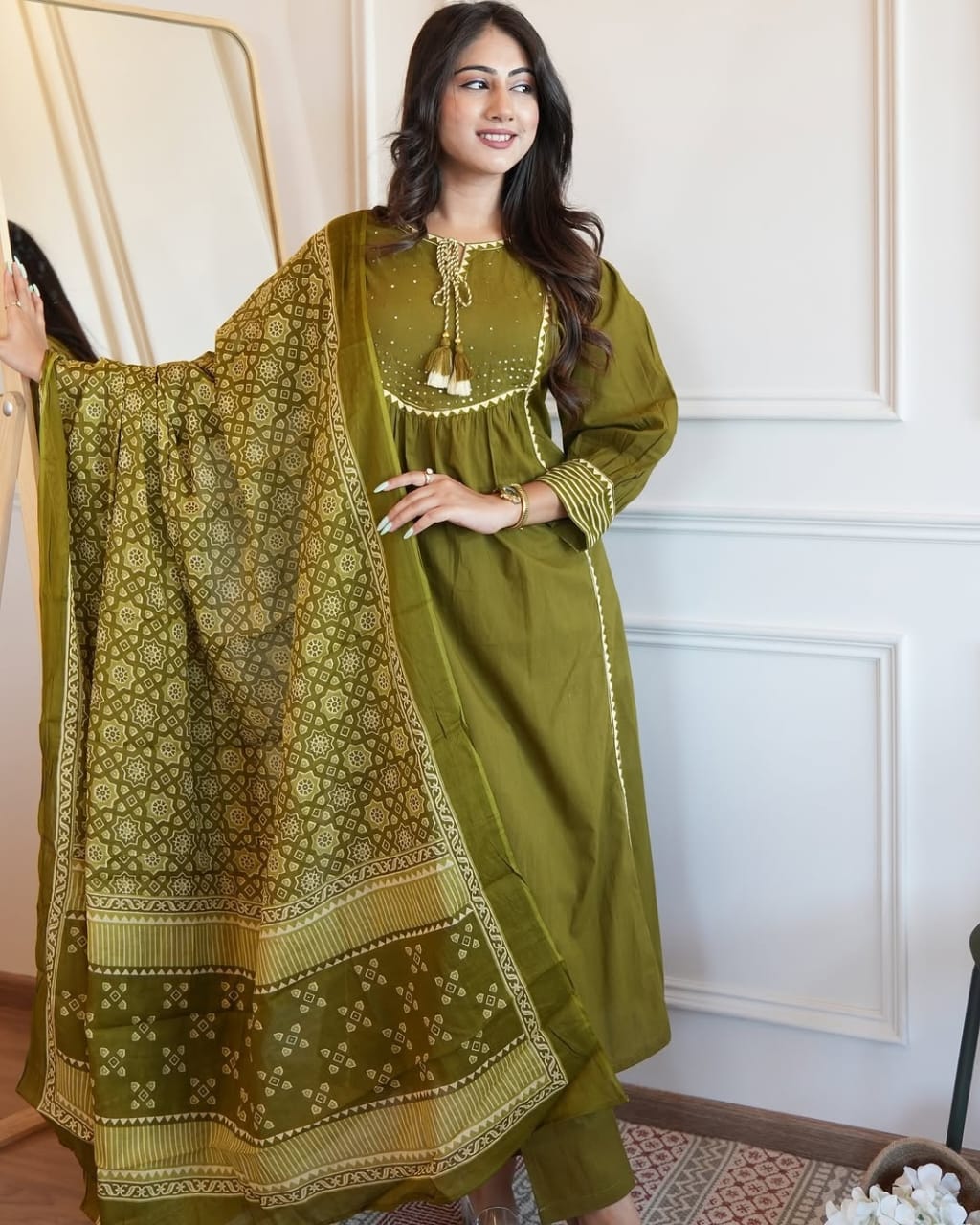 🌹🌹Pure fine Cotton fabric  Kurti with Pant with cotton 100-100 Dupatta🌹🌹(PVCRD05)