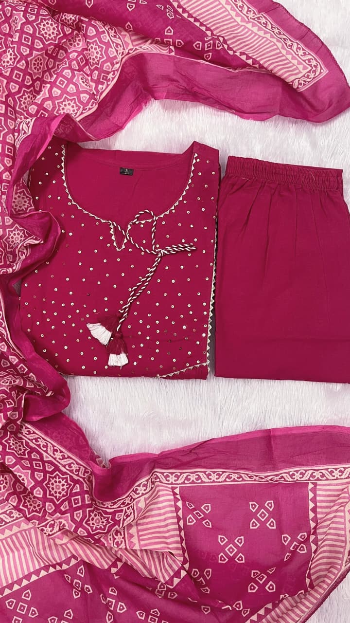 🌹🌹Pure fine Cotton fabric  Kurti with Pant with cotton 100-100 Dupatta🌹🌹(PVCRD04)