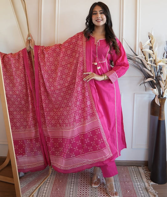 🌹🌹Pure fine Cotton fabric  Kurti with Pant with cotton 100-100 Dupatta🌹🌹(PVCRD04)