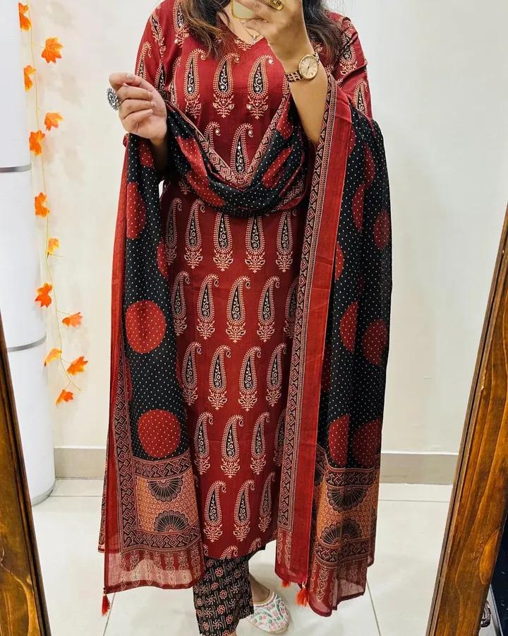 🌹🌹Pure fine Cotton fabric Kurti with Pant with cotton 100-100 Dupatta🌹🌹 (PVCRD50)