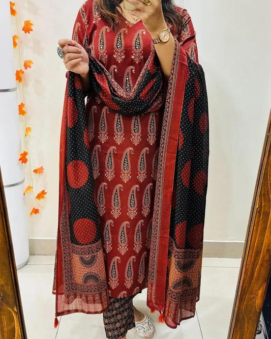 🌹🌹Pure fine Cotton fabric Kurti with Pant with cotton 100-100 Dupatta🌹🌹 (PVCRD50)