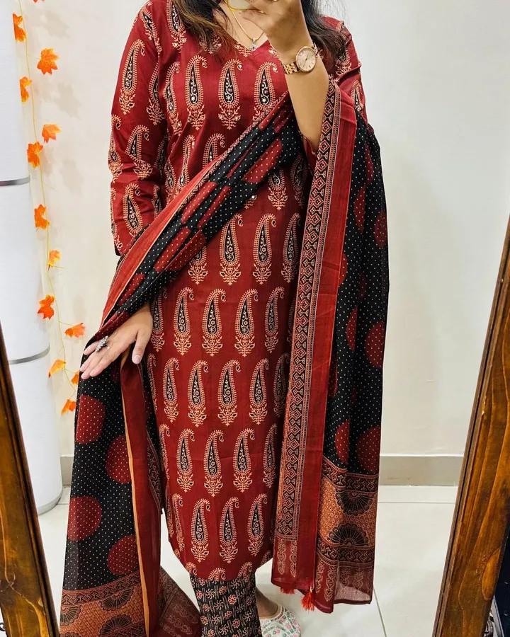 🌹🌹Pure fine Cotton fabric Kurti with Pant with cotton 100-100 Dupatta🌹🌹 (PVCRD50)