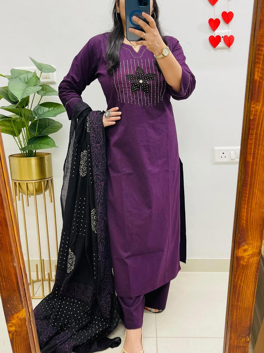 Pure fine Cotton fabric  Kurti with Pant with cotton 100-100 Dupatta (PVCRD61)