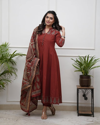 Women's printed cotton & kurta pant or dupatta set(PVCRD65)