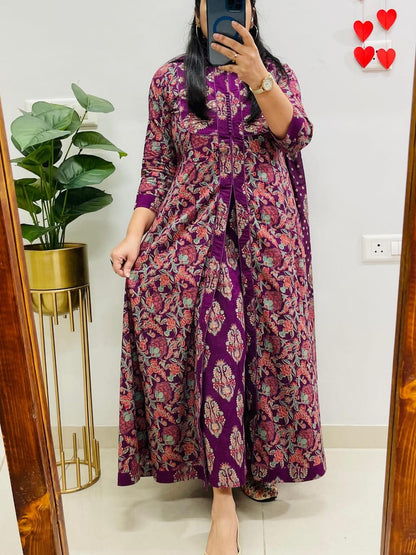 Women's printed cotton & kurta &  pant or dupatta set &nbsp;kurti in full sleeves (PVCRD63)