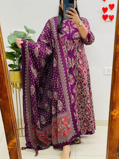 Women's printed cotton & kurta &  pant or dupatta set &nbsp;kurti in full sleeves (PVCRD63)