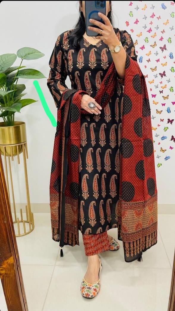 🌹🌹Pure fine Cotton fabric Kurti with Pant with cotton 100-100 Dupatta🌹🌹 (PVCRD51)