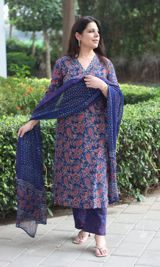 Pure fine Cotton fabric Kurti with Pant with cotton 100-100 Dupatta (PVCRD73)