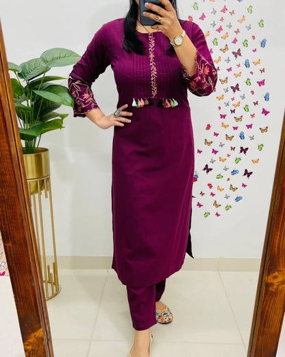 Pure fine Cotton fabric Embroidery Work Kurti with Pant with cotton 100-100(PVCD48)