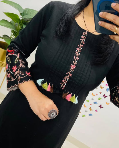 Pure fine Cotton fabric Embroidery Work Kurti with Pant with cotton 100-100(PVCD47)