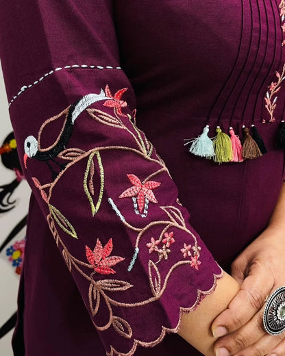 Pure fine Cotton fabric Embroidery Work Kurti with Pant with cotton 100-100(PVCD48)