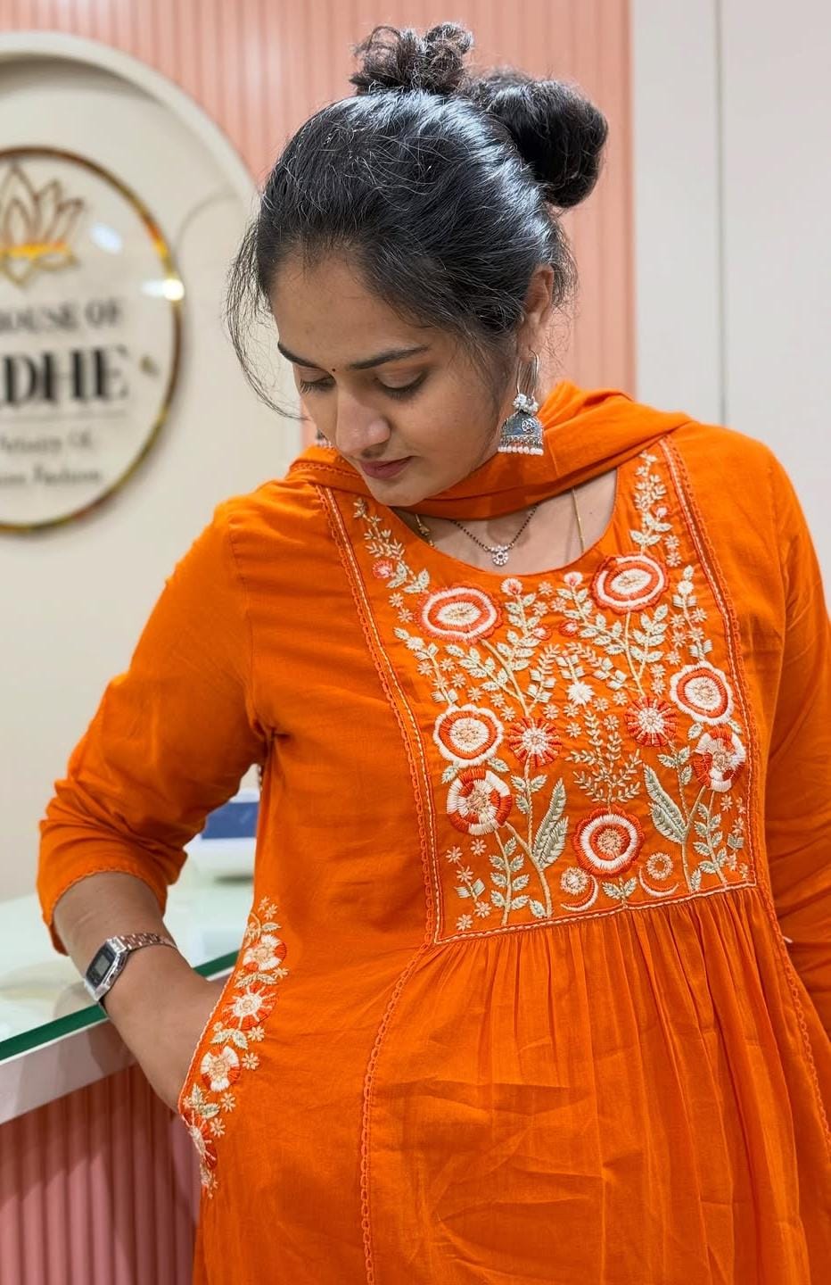 Pure fine Cotton fabric Embroidery Work Kurti with Pant with cotton  (PVCRD144)