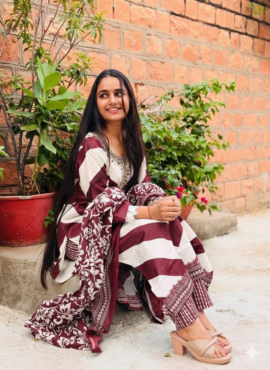 Pure fine Cotton fabric Embroidery Work Kurti with Pant with cotton  (PVCRD147)
